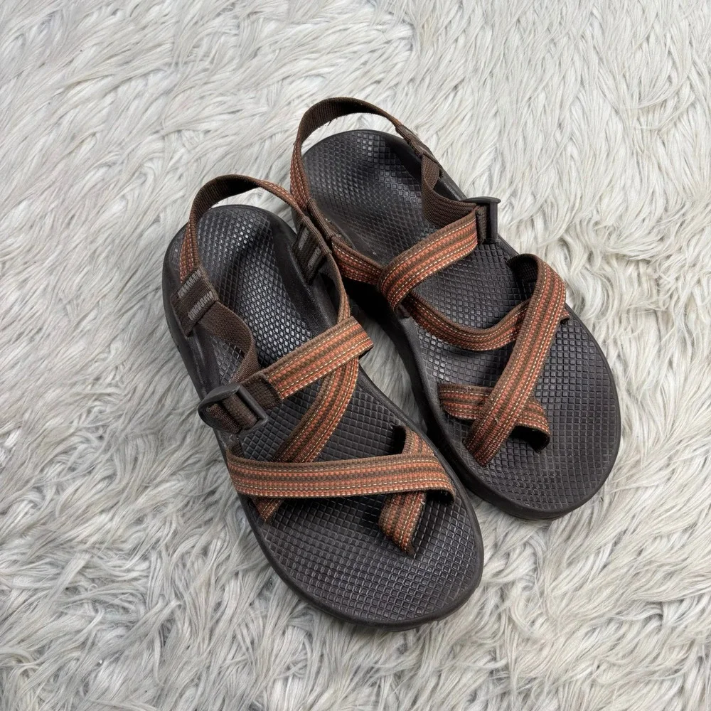 Chaco Men's 9 Brown Orange Z/2 Sport Sandals Toe Loop Hiking Gorpcore